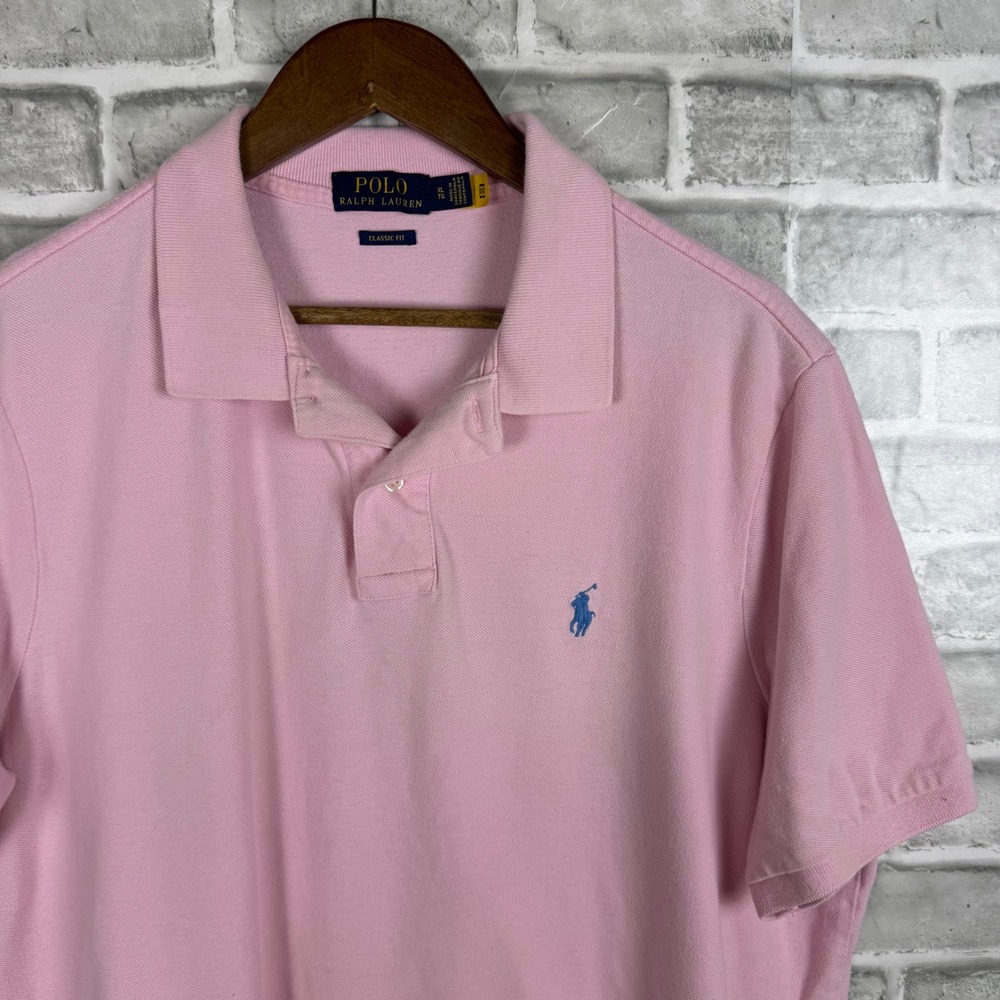 Polo Ralph Lauren Mens Classic Fit Pink Short Sleeve Cotton Mesh Polo Shirt XL